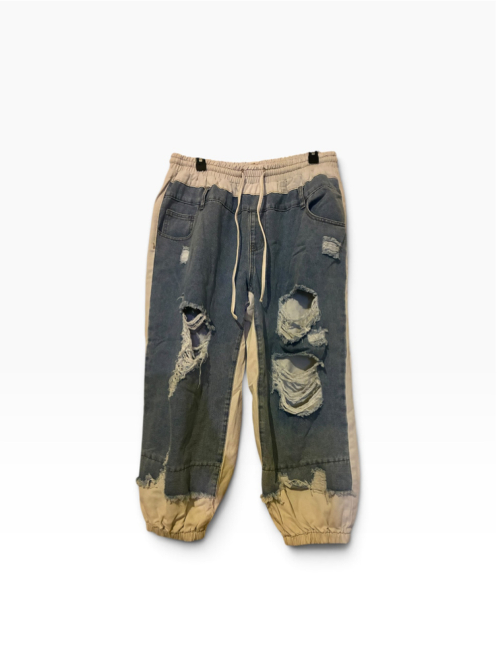 Women's SHEIN Distressed Denim Joggers Size 1X Blue and Lt Grey